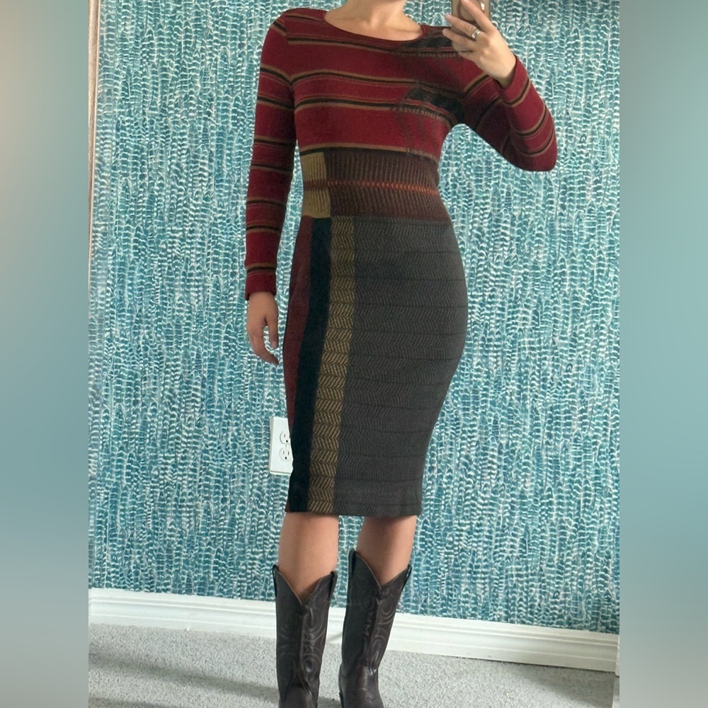 Peruvian Connection Striped Midi Dress - Red and Brown - Picture 3 of 5